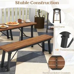 Tangkula Outdoor Dining Table With Benches for 4-6 Persons, No Assembly