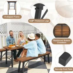 Tangkula Outdoor Dining Table With Benches for 4-6 Persons, No Assembly