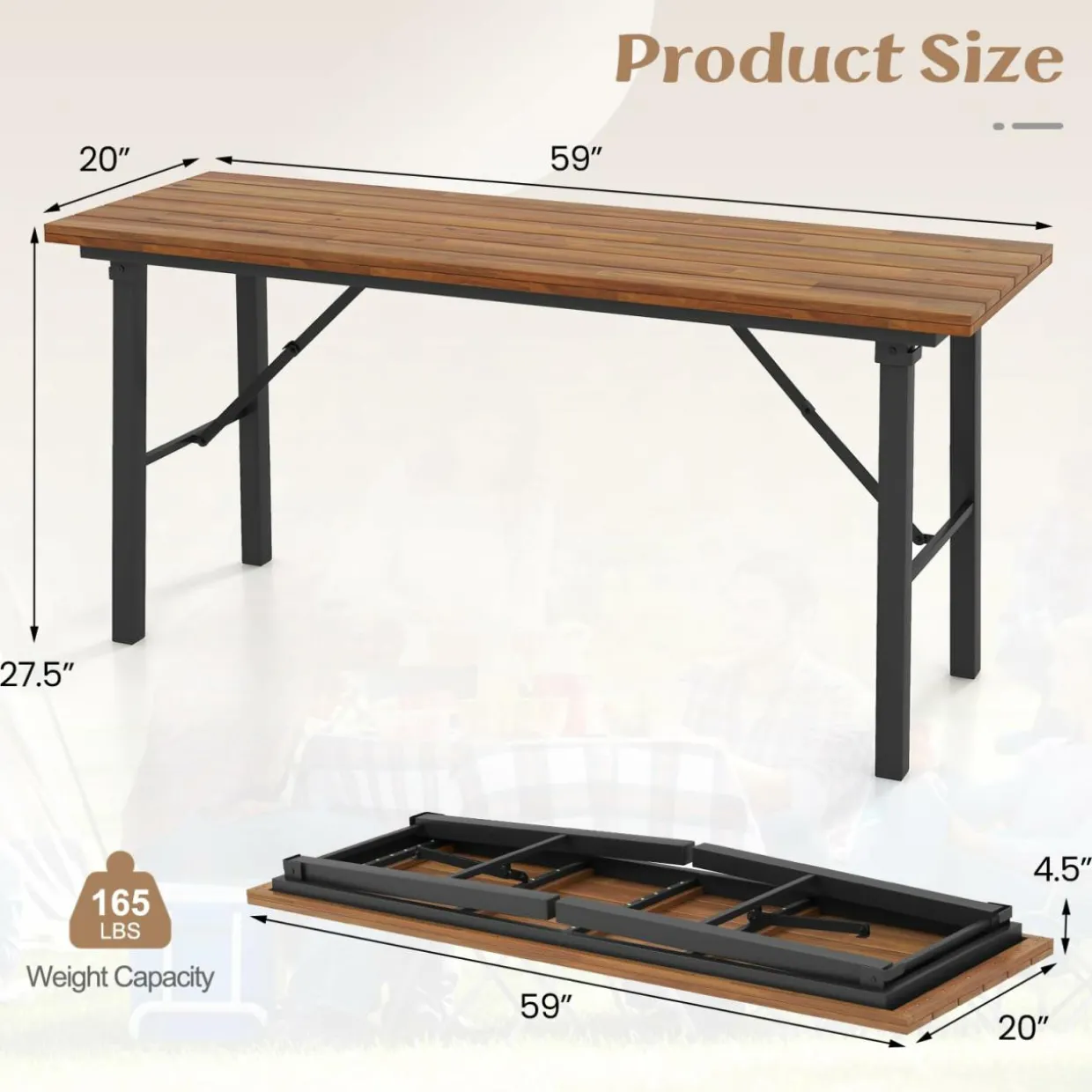 Tangkula Outdoor Dining Table With Benches for 4-6 Persons, No Assembly