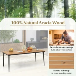 Tangkula Outdoor Dining Table for 8, 79 Inch Acacia Wood Patio Table with 1.9” Umbrella Hole