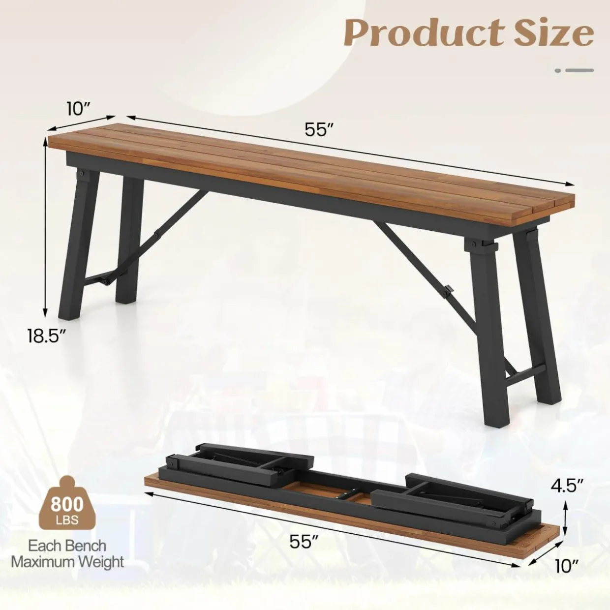 Tangkula Outdoor Dining Table With Benches for 4-6 Persons, No Assembly