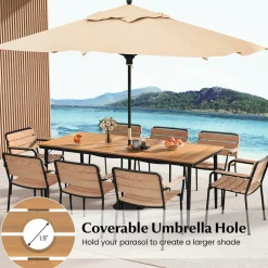 Tangkula Outdoor Dining Table for 8, 79 Inch Acacia Wood Patio Table with 1.9” Umbrella Hole