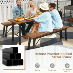 Tangkula Outdoor Dining Table With Benches for 4-6 Persons, No Assembly