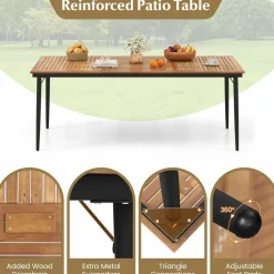 Tangkula Outdoor Dining Table for 8, 79 Inch Acacia Wood Patio Table with 1.9” Umbrella Hole
