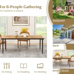 Tangkula Outdoor Dining Table for 8, 79 Inch Acacia Wood Patio Table with 1.9” Umbrella Hole