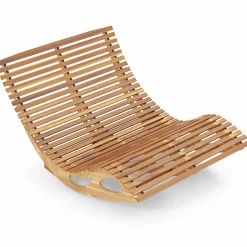 Tangkula Outdoor Double Chaise Lounge Chair, Acacia Wood Rocking Sunbed with Slatted Backrest and Seat