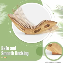Tangkula Outdoor Double Chaise Lounge Chair, Acacia Wood Rocking Sunbed with Slatted Backrest and Seat