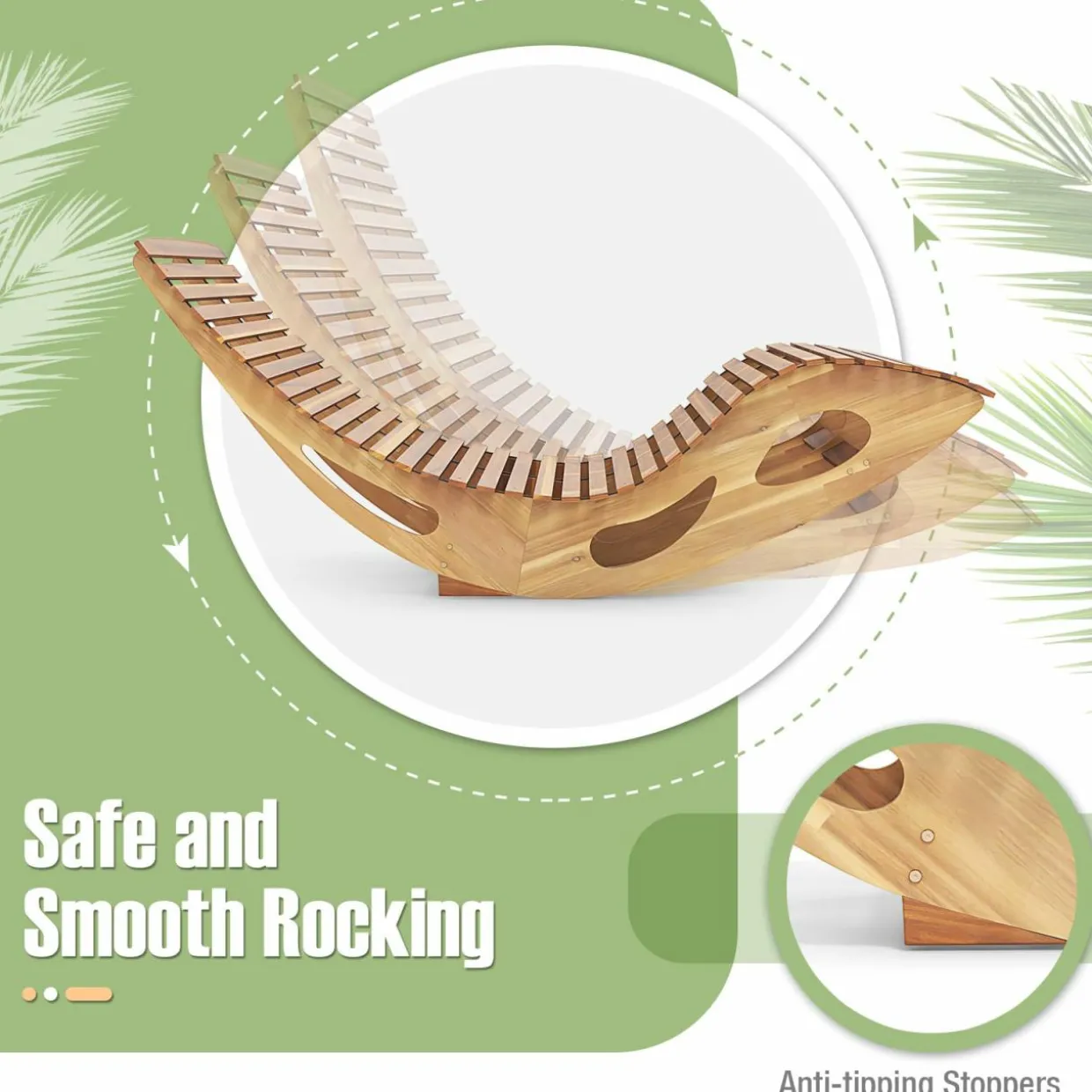 Tangkula Outdoor Double Chaise Lounge Chair, Acacia Wood Rocking Sunbed with Slatted Backrest and Seat