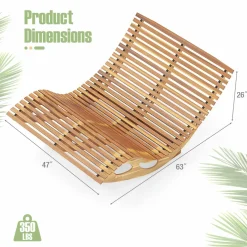 Tangkula Outdoor Double Chaise Lounge Chair, Acacia Wood Rocking Sunbed with Slatted Backrest and Seat