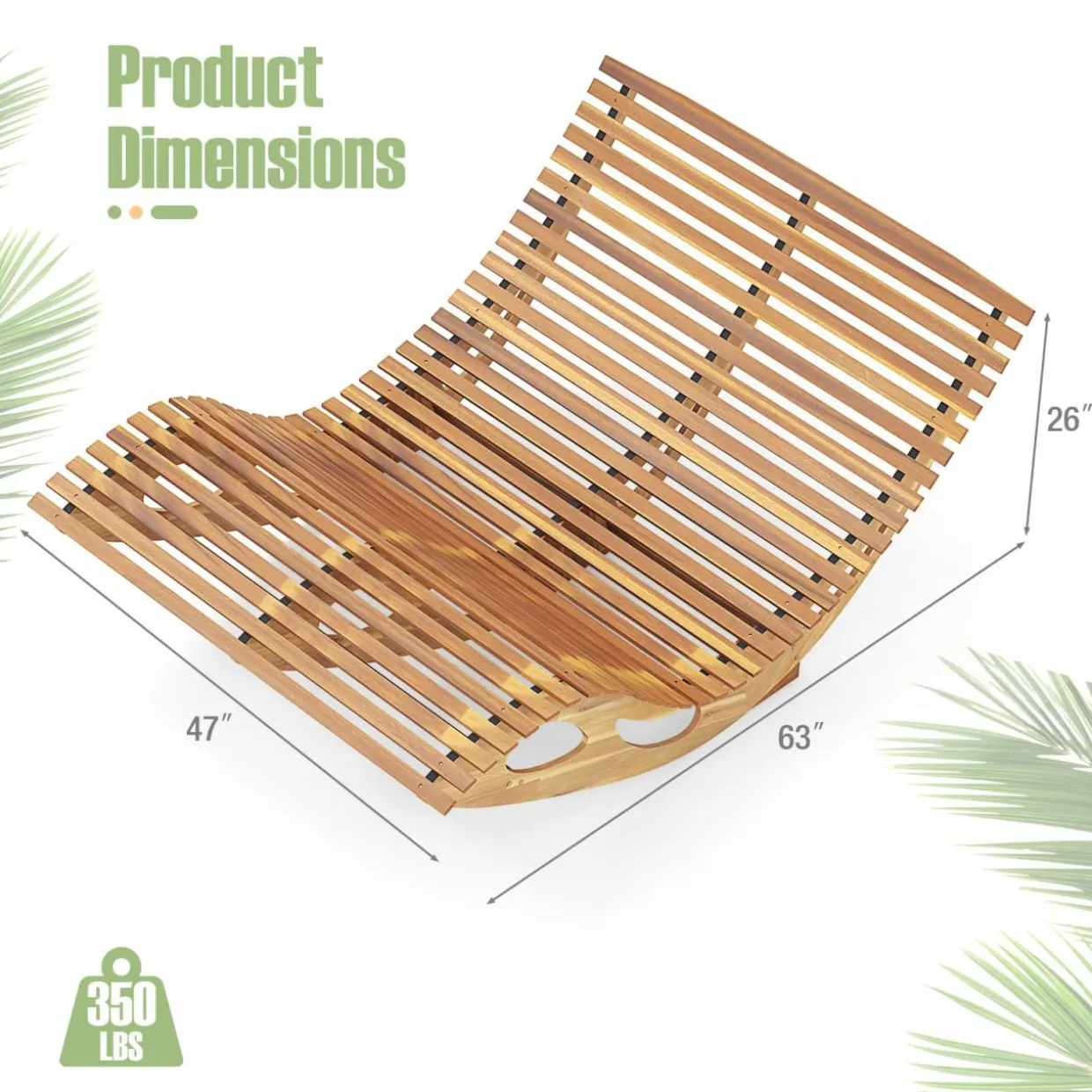Tangkula Outdoor Double Chaise Lounge Chair, Acacia Wood Rocking Sunbed with Slatted Backrest and Seat