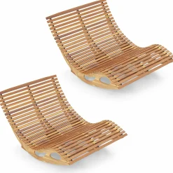 Tangkula Outdoor Double Chaise Lounge Chair, Acacia Wood Rocking Sunbed with Slatted Backrest and Seat