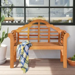 Tangkula Outdoor Eucalyptus Wood Folding Bench for Garden, Patio, Porch, Poolside, Balcony, Teak (Natural)