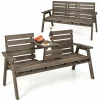 Tangkula Outdoor Fir Wood Bench with Foldable Middle Table, 2-3 Person Garden Bench (Coffee)
