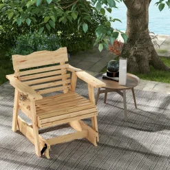 Tangkula Outdoor Fir Wood Glider Chair, Outdoor Swing Chair with Rotatable Hidden Cup Holder