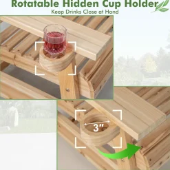 Tangkula Outdoor Fir Wood Glider Chair, Outdoor Swing Chair with Rotatable Hidden Cup Holder