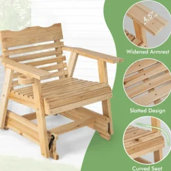 Tangkula Outdoor Fir Wood Glider Chair, Outdoor Swing Chair with Rotatable Hidden Cup Holder