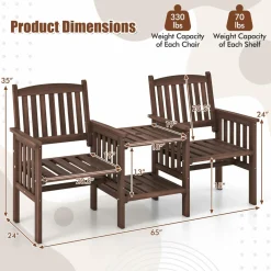 Tangkula Outdoor Fir Wood Loveseat with 2-Tier Side Table and Umbrella Hole