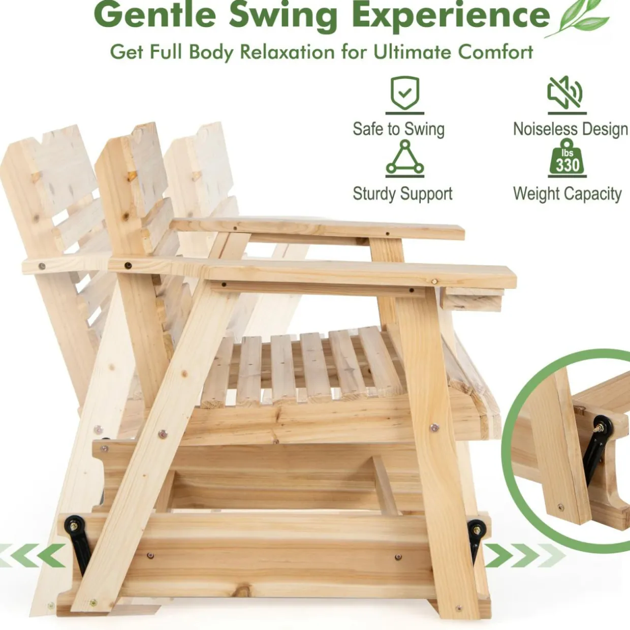 Tangkula Outdoor Fir Wood Glider Chair, Outdoor Swing Chair with Rotatable Hidden Cup Holder
