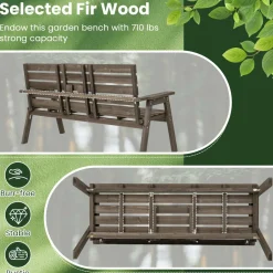 Tangkula Outdoor Fir Wood Bench with Foldable Middle Table, 2-3 Person Garden Bench (Coffee)