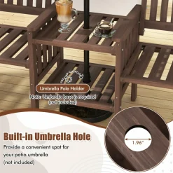 Tangkula Outdoor Fir Wood Loveseat with 2-Tier Side Table and Umbrella Hole