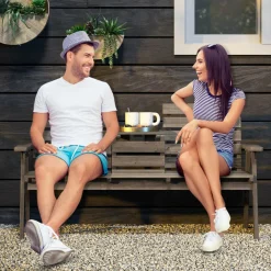 Tangkula Outdoor Fir Wood Bench with Foldable Middle Table, 2-3 Person Garden Bench (Coffee)