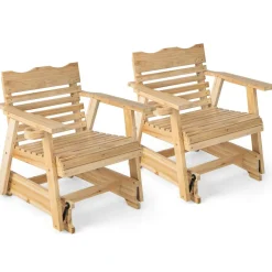 Tangkula Outdoor Fir Wood Glider Chair, Outdoor Swing Chair with Rotatable Hidden Cup Holder