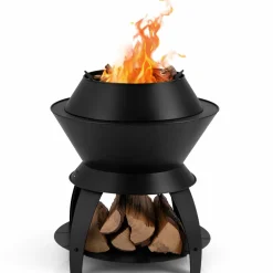 Tangkula Outdoor Fire Pit, 20 Inch Metal Fire Bowl with Pot Holder & Storage Shelf, Smokeless Oxygen-Enriched Burning