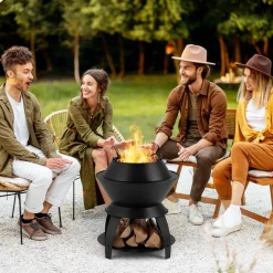 Tangkula Outdoor Fire Pit, 20 Inch Metal Fire Bowl with Pot Holder & Storage Shelf, Smokeless Oxygen-Enriched Burning