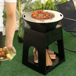 Tangkula Outdoor Fire Pit with Storage, Patio Wood Burning Fireplace with Grill & Ash Box, Spacious Bottom Storage Compartment