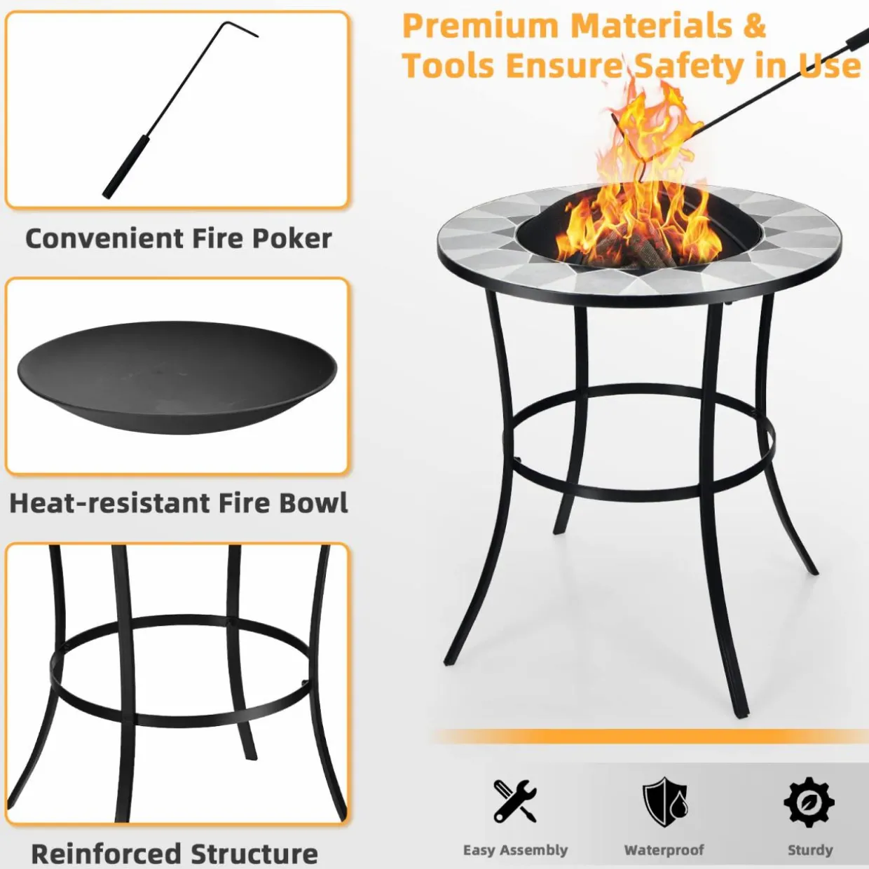 Tangkula Outdoor Fire Pit Table with Tile Tabletop