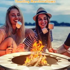 Tangkula Outdoor Fire Pit Table with Tile Tabletop