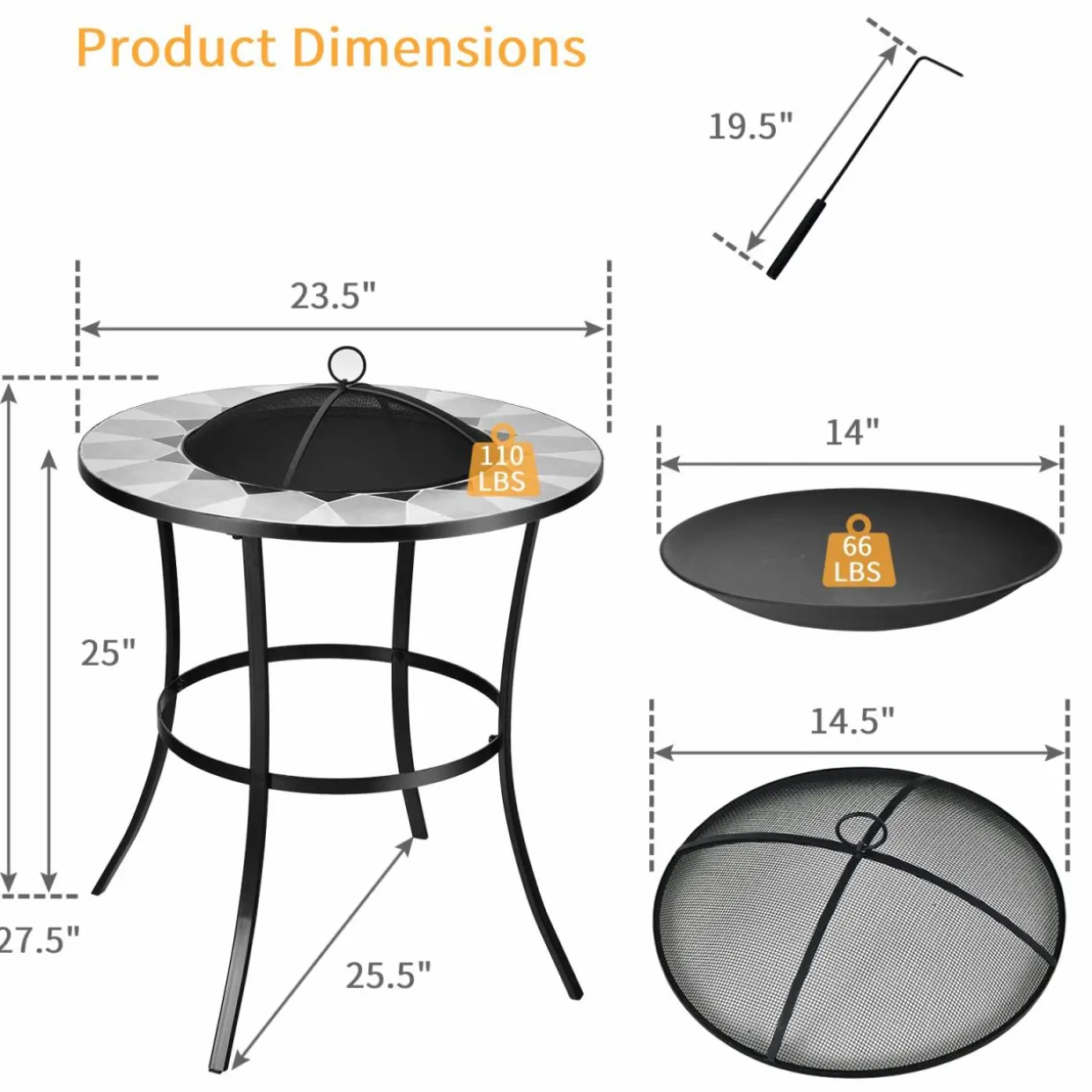Tangkula Outdoor Fire Pit Table with Tile Tabletop