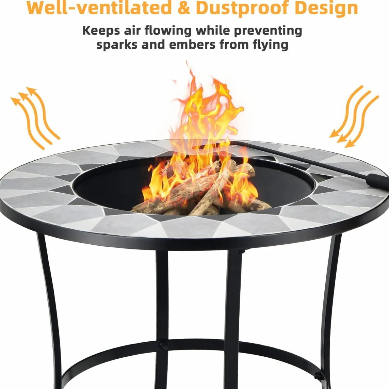 Tangkula Outdoor Fire Pit Table with Tile Tabletop