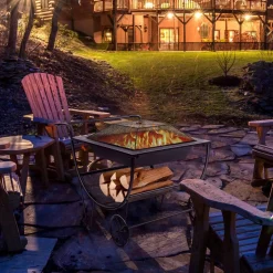 Tangkula Outdoor Fire Pit with Wheels and Firewood Log Rack, Patio Wood Burning Bonfire Pit with Storage Rack
