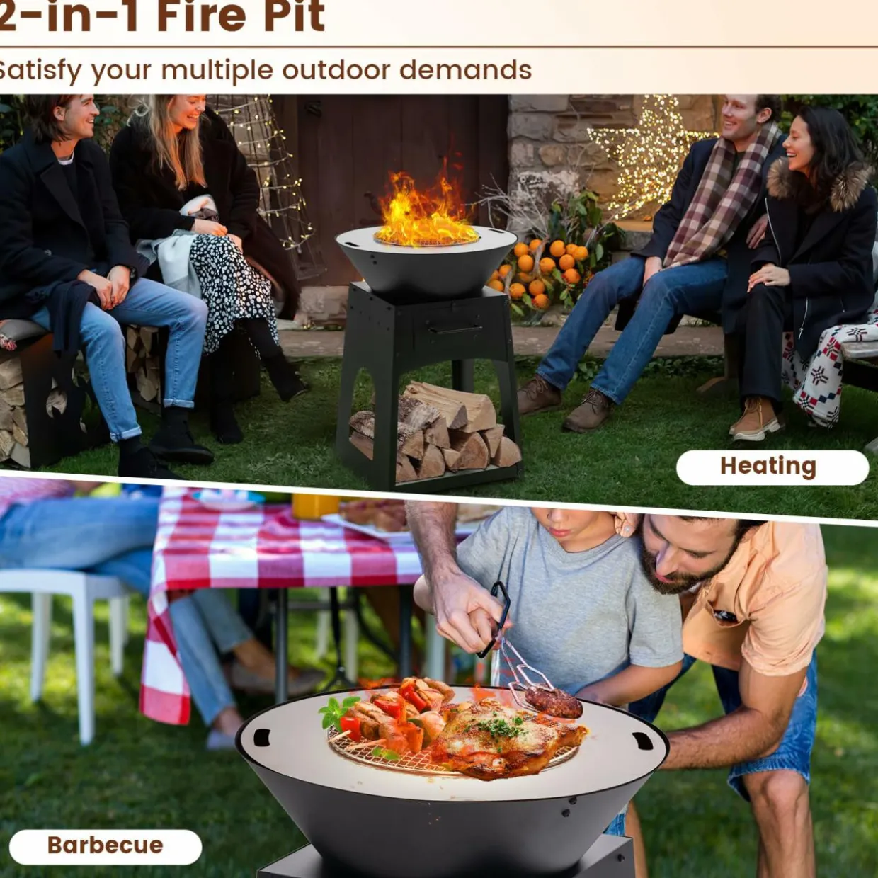 Tangkula Outdoor Fire Pit with Storage, Patio Wood Burning Fireplace with Grill & Ash Box, Spacious Bottom Storage Compartment