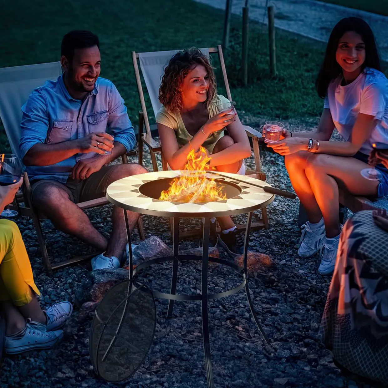 Tangkula Outdoor Fire Pit Table with Tile Tabletop