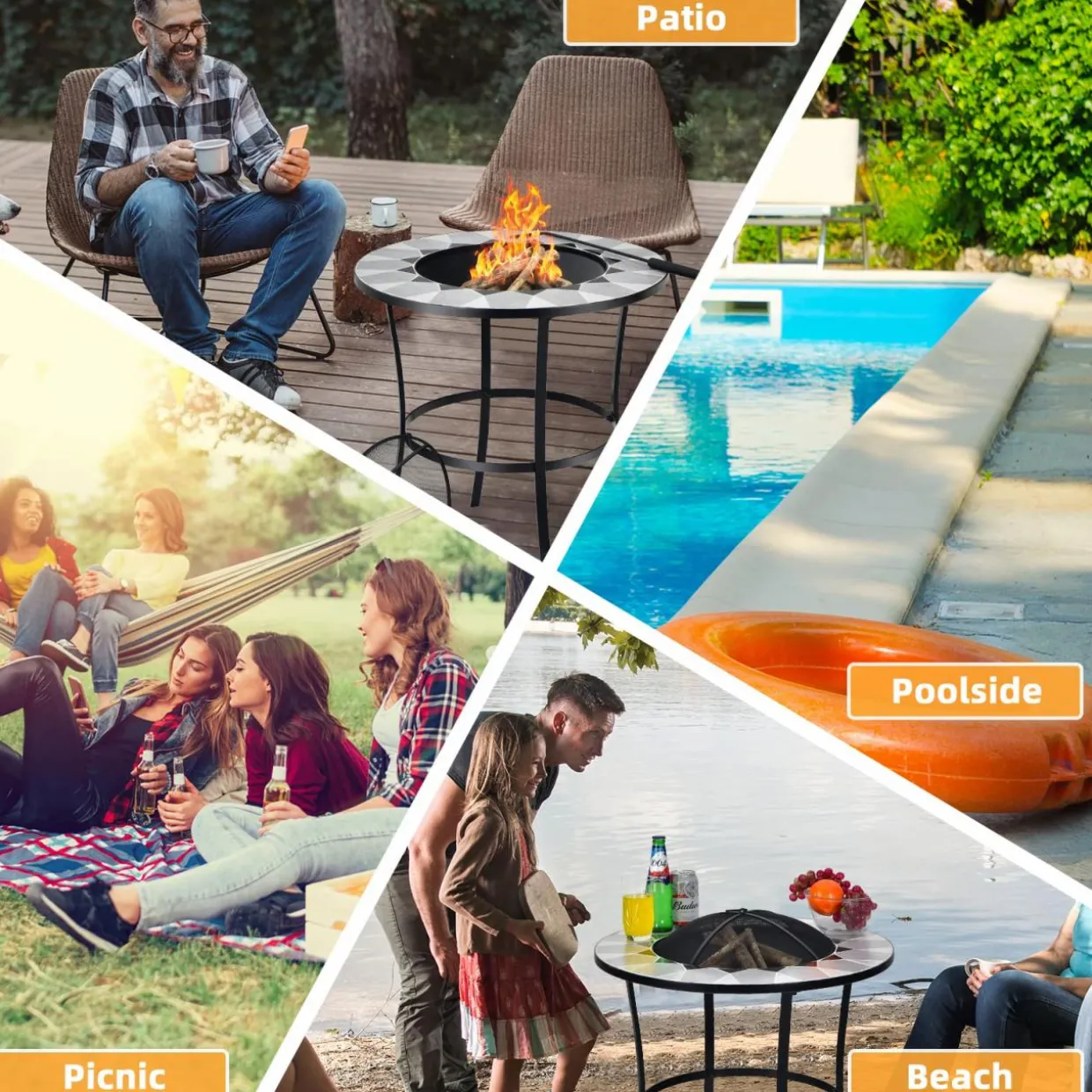 Tangkula Outdoor Fire Pit Table with Tile Tabletop