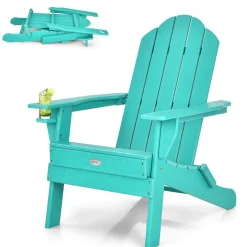 Tangkula Outdoor Folding Adirondack Chair, Weather Resistant Lounger Chair for Patio Garden Fire Pit Backyard