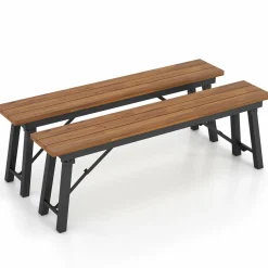 Tangkula Outdoor Folding Bench Set of 2, 55 Inches Long 2-3 Person Acacia Wood Backless