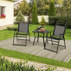 Tangkula Outdoor Folding Chairs Set of 2, Patio Dining Chairs with Breathable Seat & Cozy Armrests