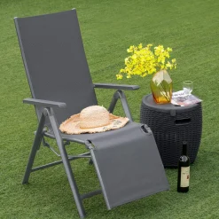 Tangkula Outdoor Folding Lounge Chair, Patio Reclining Chair W/7 Adjustable Backrest & Footrest Positions