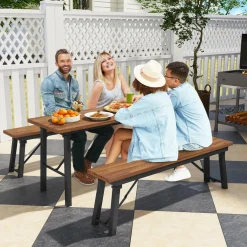 Tangkula Outdoor Folding Bench Set of 2, 55 Inches Long 2-3 Person Acacia Wood Backless