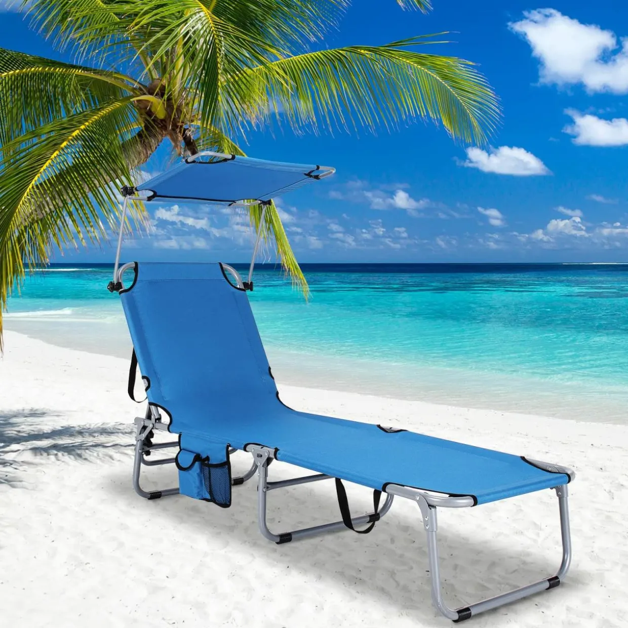 Tangkula Outdoor Folding Chaise Lounge Chair, 5-Fold Reclining Beach Chair