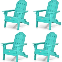 Tangkula Outdoor Folding Adirondack Chair, Weather Resistant Lounger Chair for Patio Garden Fire Pit Backyard