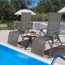 Tangkula Outdoor Folding Lounge Chair, Patio Reclining Chair W/7 Adjustable Backrest & Footrest Positions