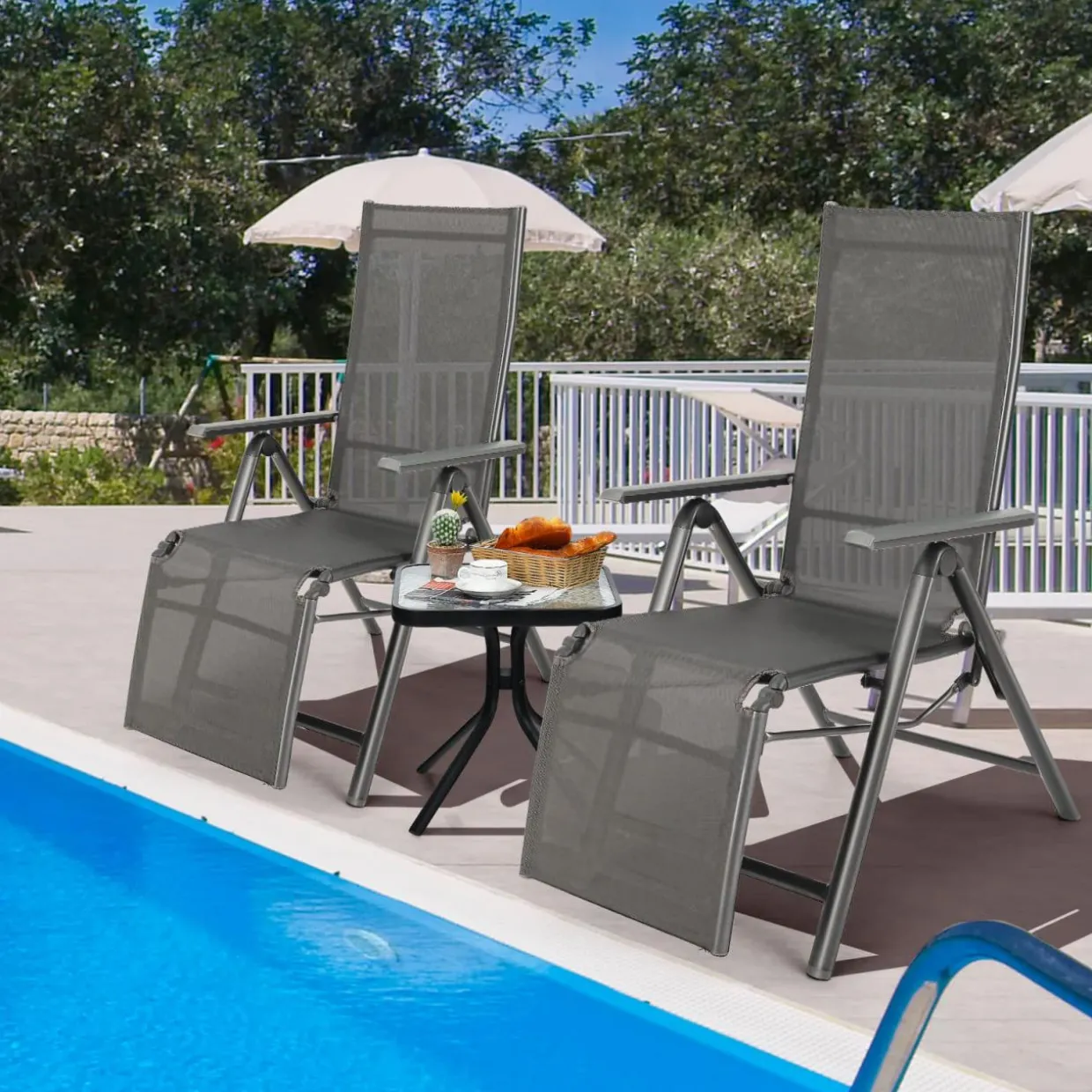 Tangkula Outdoor Folding Lounge Chair, Patio Reclining Chair W/7 Adjustable Backrest & Footrest Positions