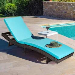 Tangkula Outdoor Folding Chaise Lounge, Rattan Patio Lounge Chair with Removable Thick Cushion, 5 Adjustable Levels