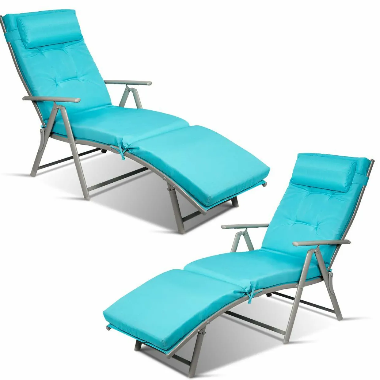 Tangkula Outdoor Folding Chaise Lounge Chair, Lightweight Recliner Chair w/ 7 Adjustable Backrest Positions