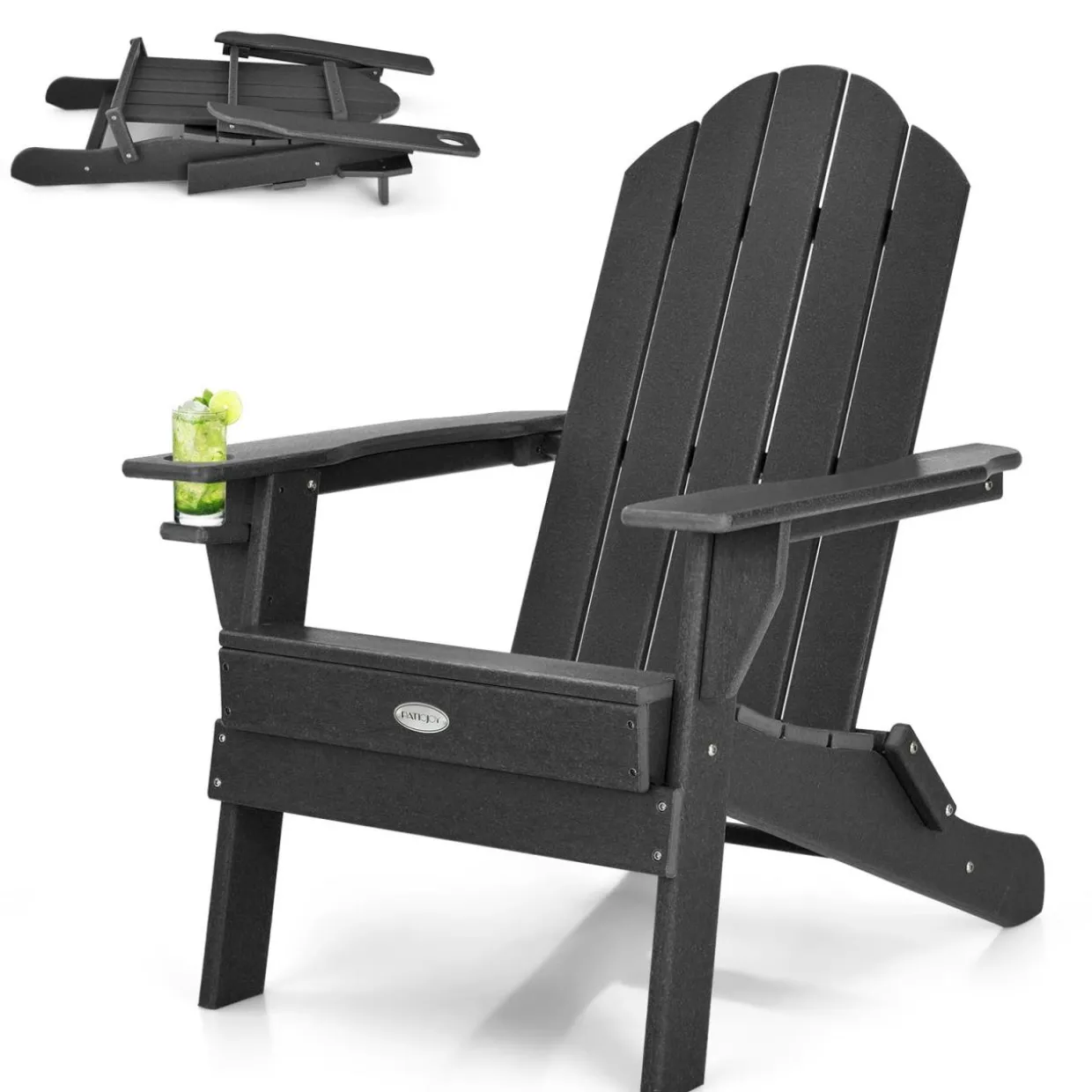 Tangkula Outdoor Folding Adirondack Chair, Weather Resistant Lounger Chair for Patio Garden Fire Pit Backyard