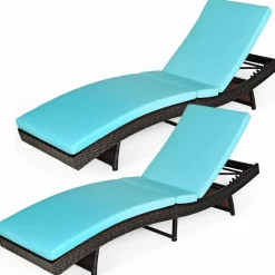 Tangkula Outdoor Folding Chaise Lounge, Rattan Patio Lounge Chair with Removable Thick Cushion, 5 Adjustable Levels